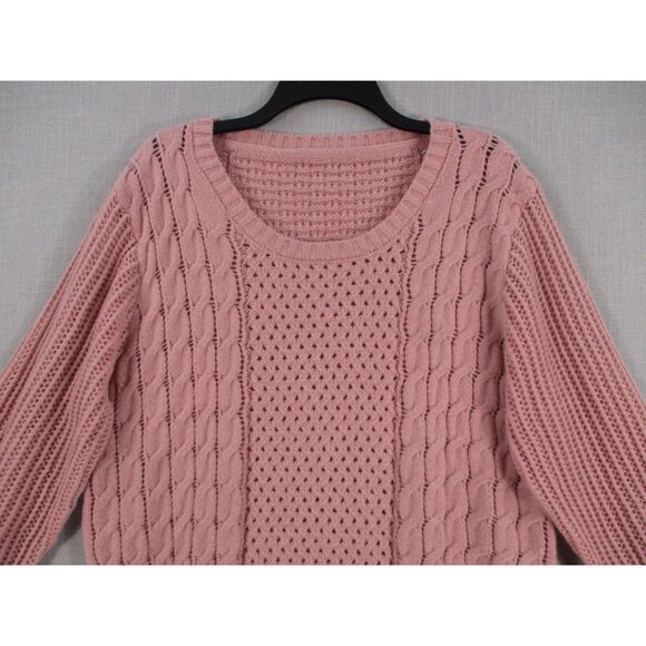 Pink Cable Knit Sweater Size - XXL 100% Polyester Crew Neck Long Sleeve - Picture 3 of 9